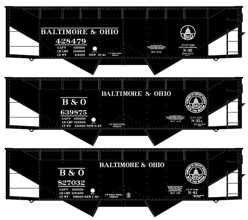 Accurail 8190 HO Baltimore & Ohio 50-Ton Offset Twin Hopper (Set of 3)