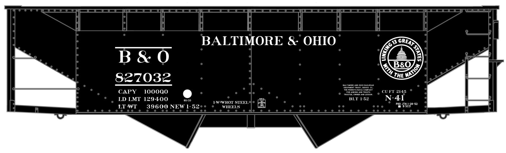 Accurail 81903 HO Baltimore & Ohio 50-Ton Offset Twin Hopper #827032