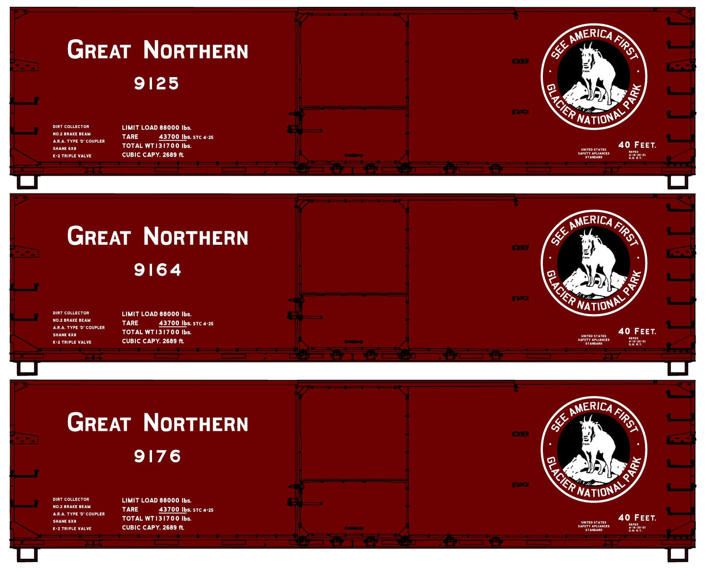 Accurail 8192 HO GN USRA 40' Double-Sheathed Wood Boxcar Kit (Set of 3)