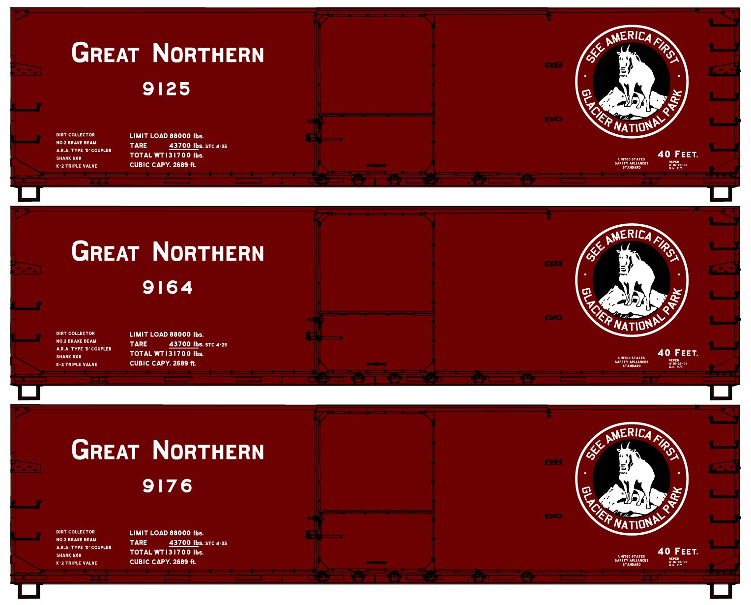 Accurail 8192 HO GN USRA 40' Double-Sheathed Wood Boxcar Kit (Set of 3)
