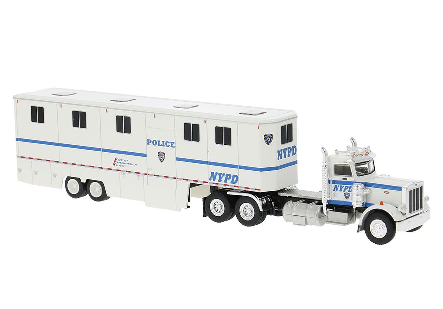 Brekina Automodelle 85724 HO NYPD 1973 Peterbilt 359 Day-Cab Tractor w/ Trailer