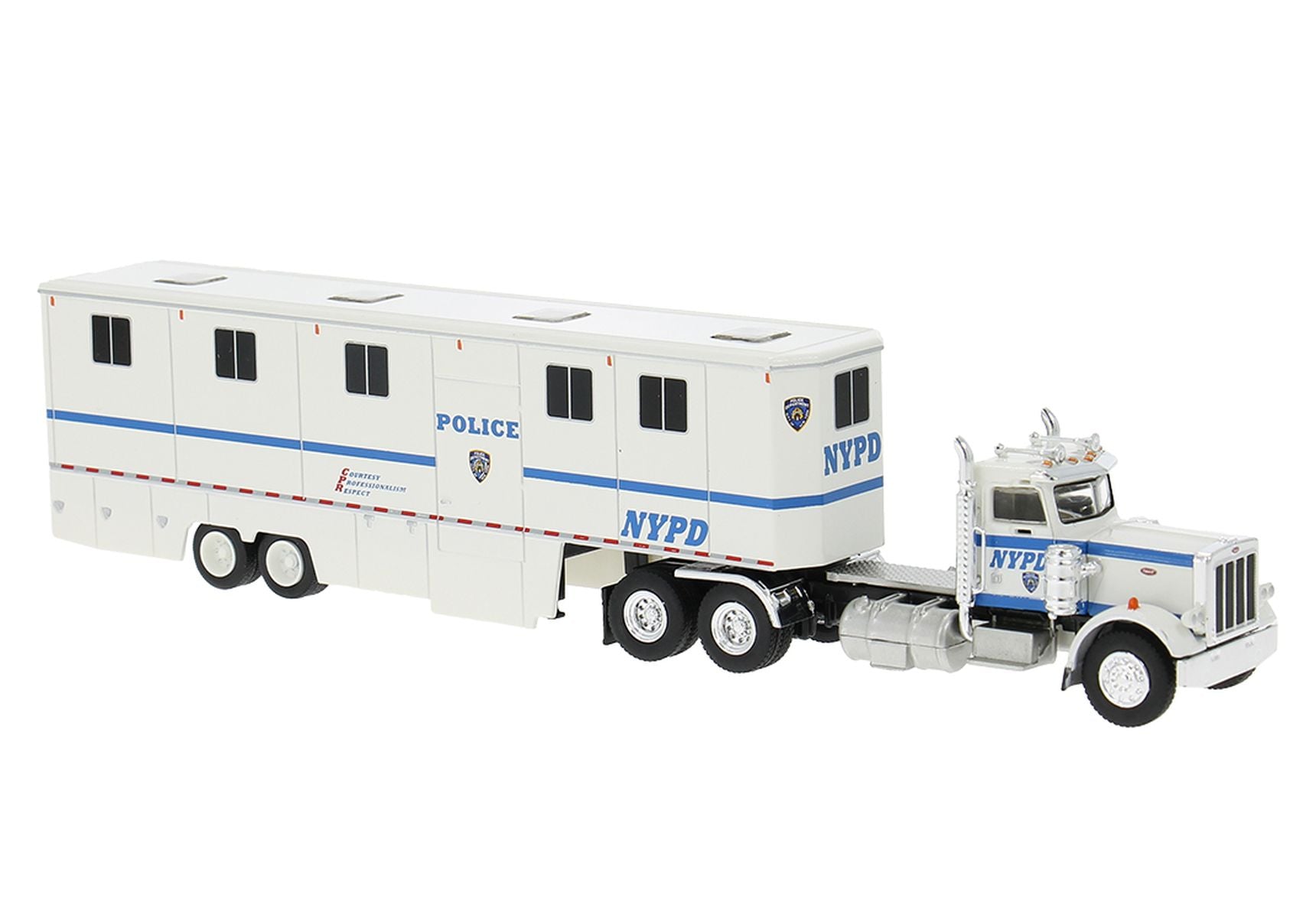 Brekina Automodelle 85724 HO NYPD 1973 Peterbilt 359 Day-Cab Tractor w/ Trailer
