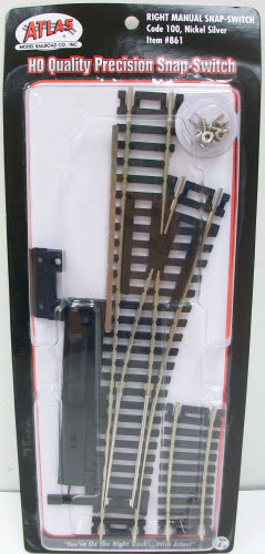 Atlas 0861 HO Scale Code 100 Nickel Silver Right Hand Manual Snap Switch Turnout
