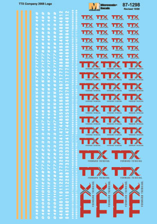 Microscale 87-1298 HO TTX 2008 Logo Autotraks, Well Car & Flat Car Decal Sheet
