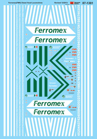 Microscale 87-1391 HO Ferromex Diesel Hood Locomotives Decal Sheet