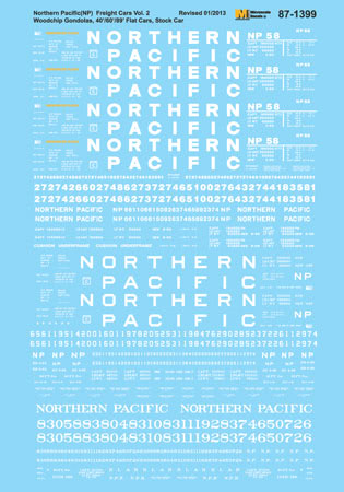 Microscale 87-1399 HO Northern Pacific Wood Chip Gondolas Decal Sheet