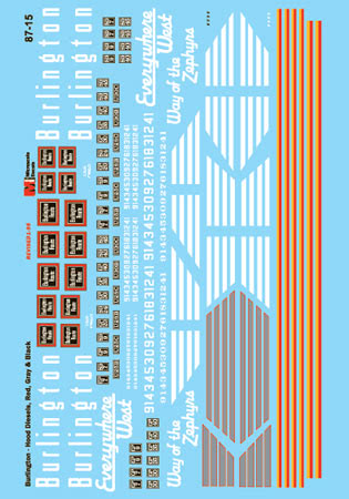 Microscale 87-15 HO 1950-1970 CB&Q Hood Diesels Waterslide Decal Sheet