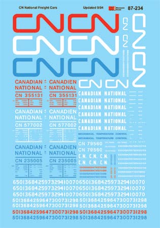 Microscale 87-234 HO  1970-80 CN General Freight & Cabooses Decal Sheet