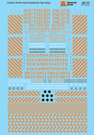 Microscale 87-71 HO SP Tiger Stripe Diesels (Pre-1959) Decal Sheet