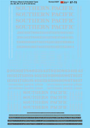 Microscale 87-75 HO Southern Pacific Heavy Steam Locomotives Decal Sheet