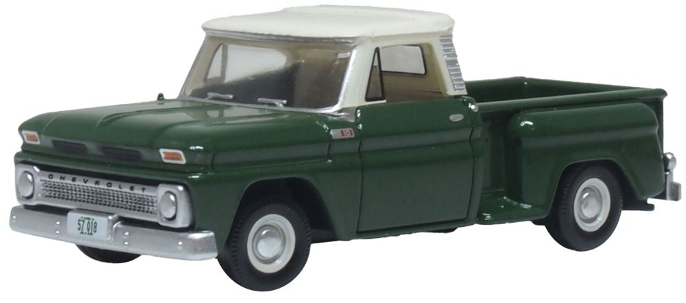 Oxford Diecast 87CP65008 1:87 Dark Green/Ivory 1965 Chevy Stepside Pickup Truck
