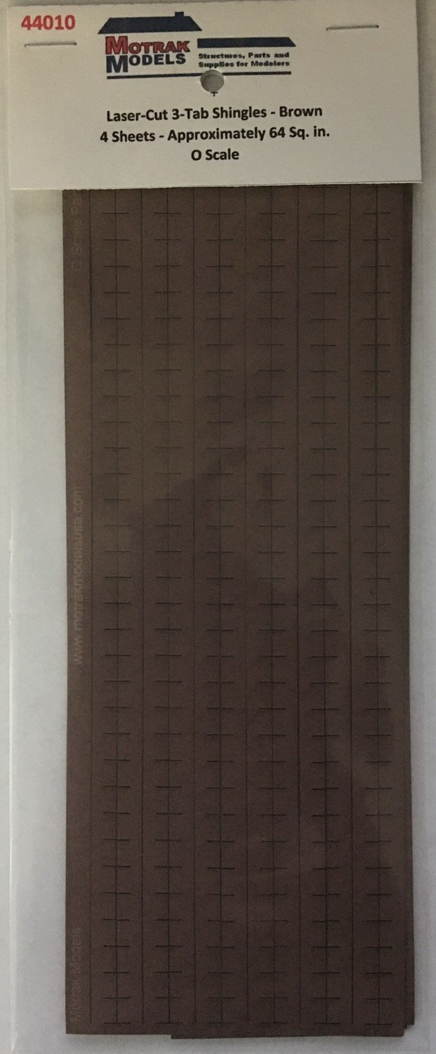 Motrak Models 44010 O Laser Cut 3-Tab Shingles - Dark Brown (Pack of 4)