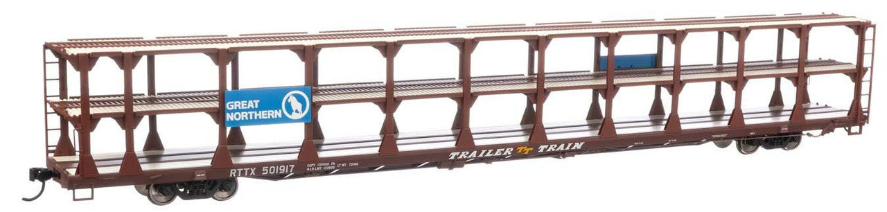 Walthers 910-8211 HO GN 89' Flatcar w/Tri-Level Open Auto Rack #501917 - RTR