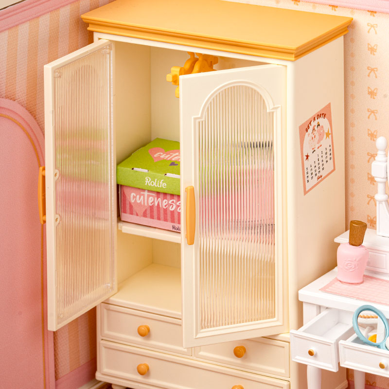 Robotime DW016 Rolife Lovely Pink Bedroom DIY Miniature House