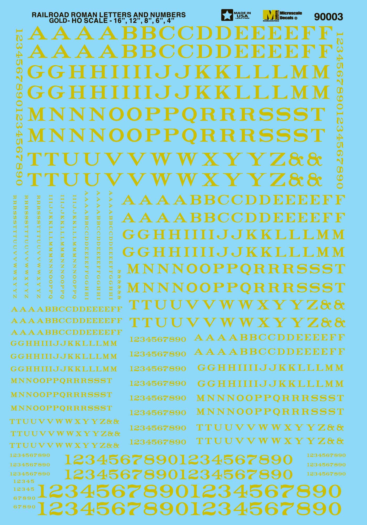 Microscale 70003 N Gold Railroad Roman Letters And Alphabets Decal Sheet