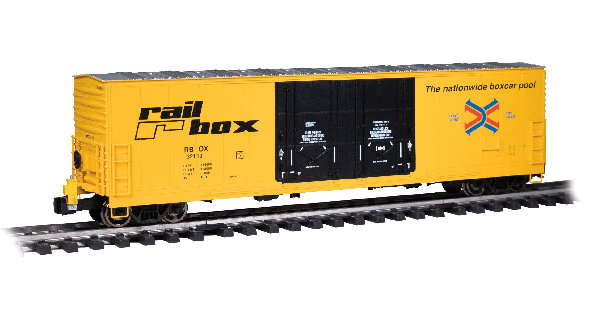 Bachmann 93554 Railbox 53' Evans Boxcar #32113 with Flashing EOT (Metal Wheels)