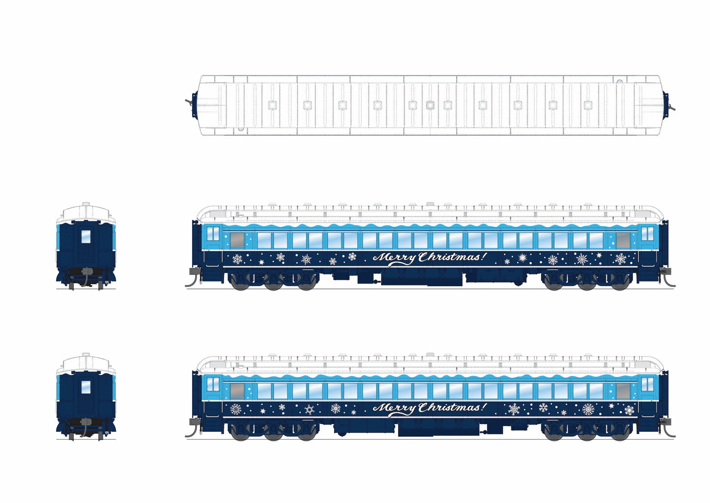 Broadway Limited 9739 HO Blue & White Holiday-Themed Passenger Coach