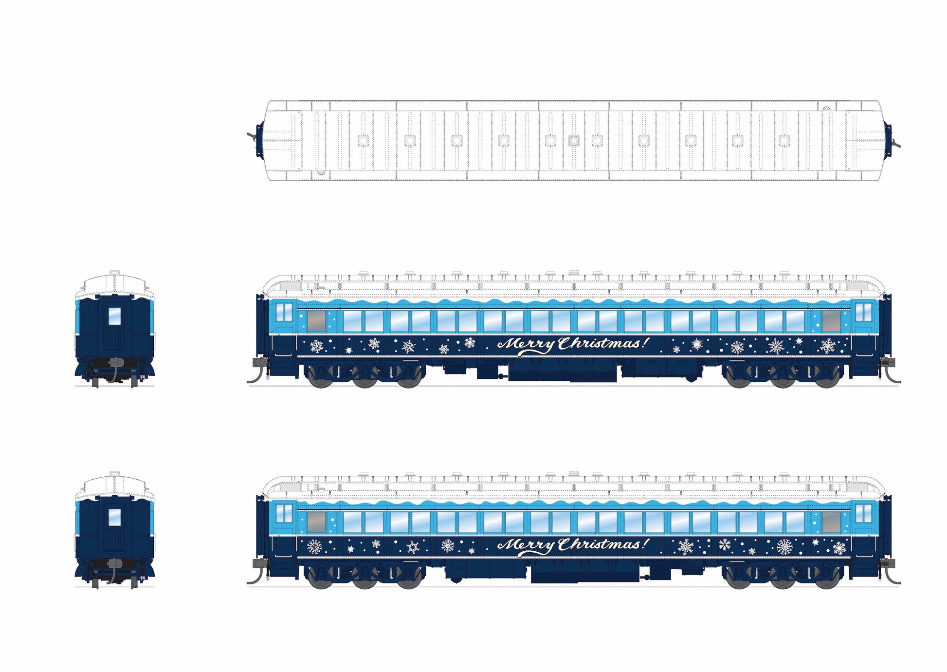 Broadway Limited 9739 HO Blue & White Holiday-Themed Passenger Coach