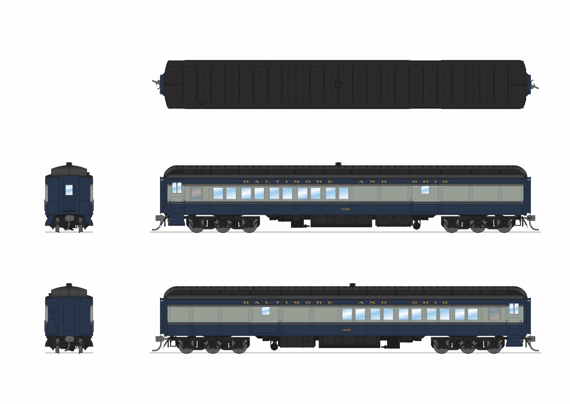 Broadway Limited 9741 HO Baltimore & Ohio Blue & Gray Baggage-Combine Car #1438