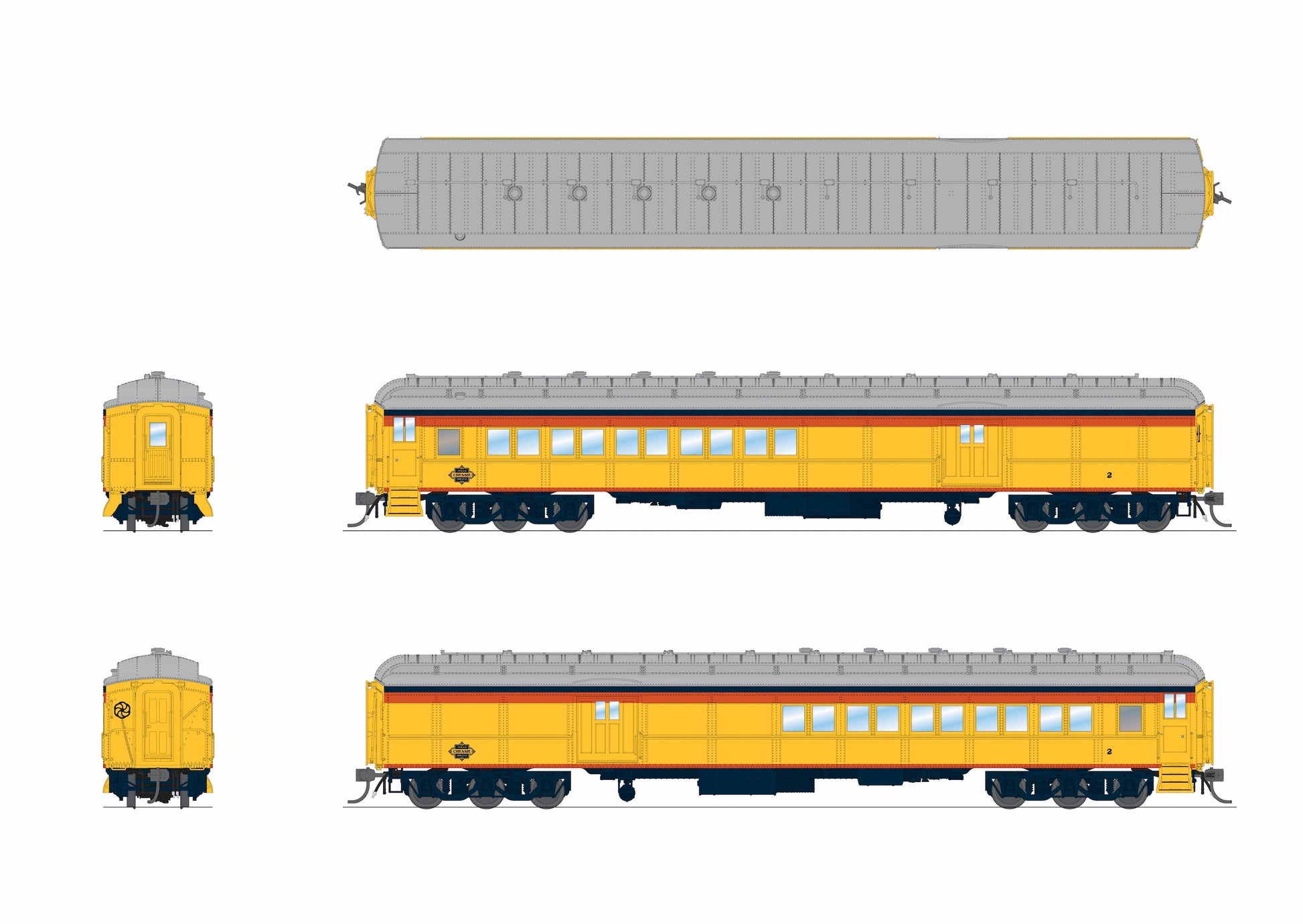 Broadway Limited 9742 HO Chessie Steam Special CSS Baggage-Combine Car #2