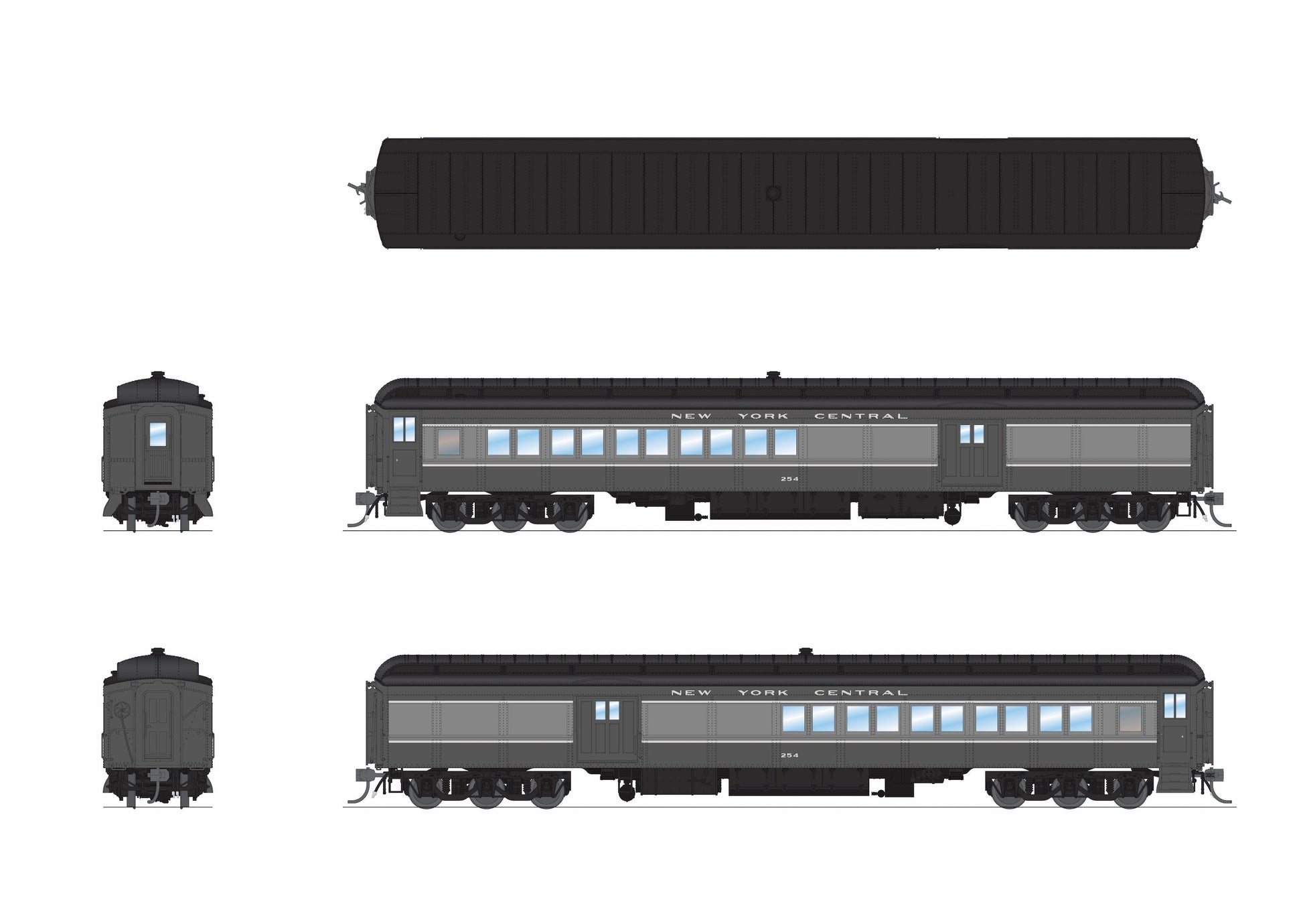 Broadway Limited 9743 HO New York Central Two-tone Gray Baggage-Combine Car #254