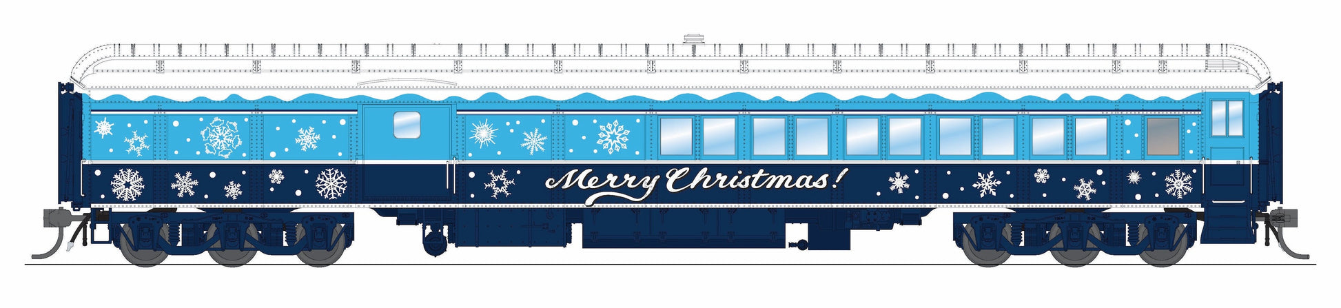 Broadway Limited 9745 HO Blue & White Holiday-Themed Baggage-Combine Car