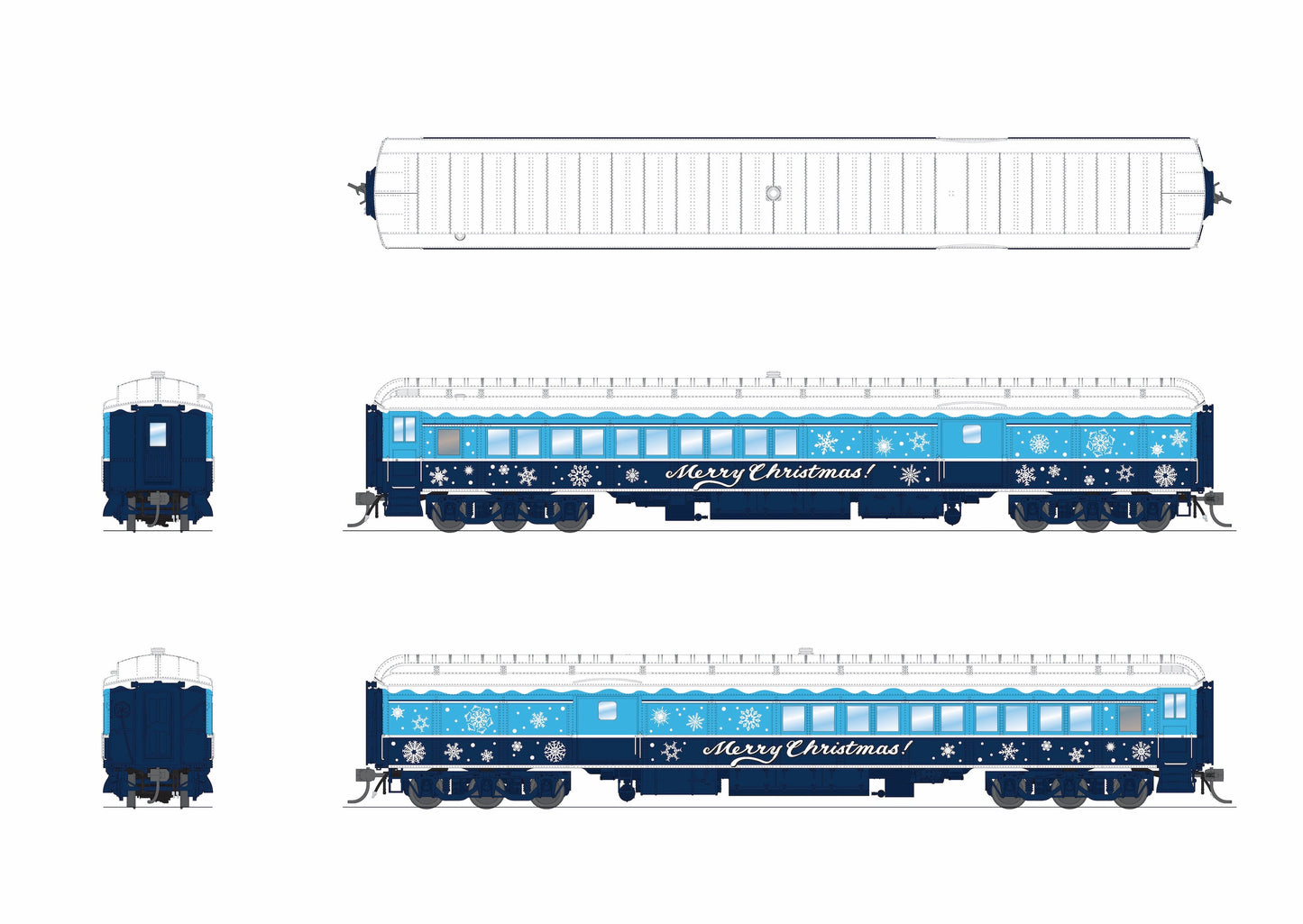 Broadway Limited 9745 HO Blue & White Holiday-Themed Baggage-Combine Car
