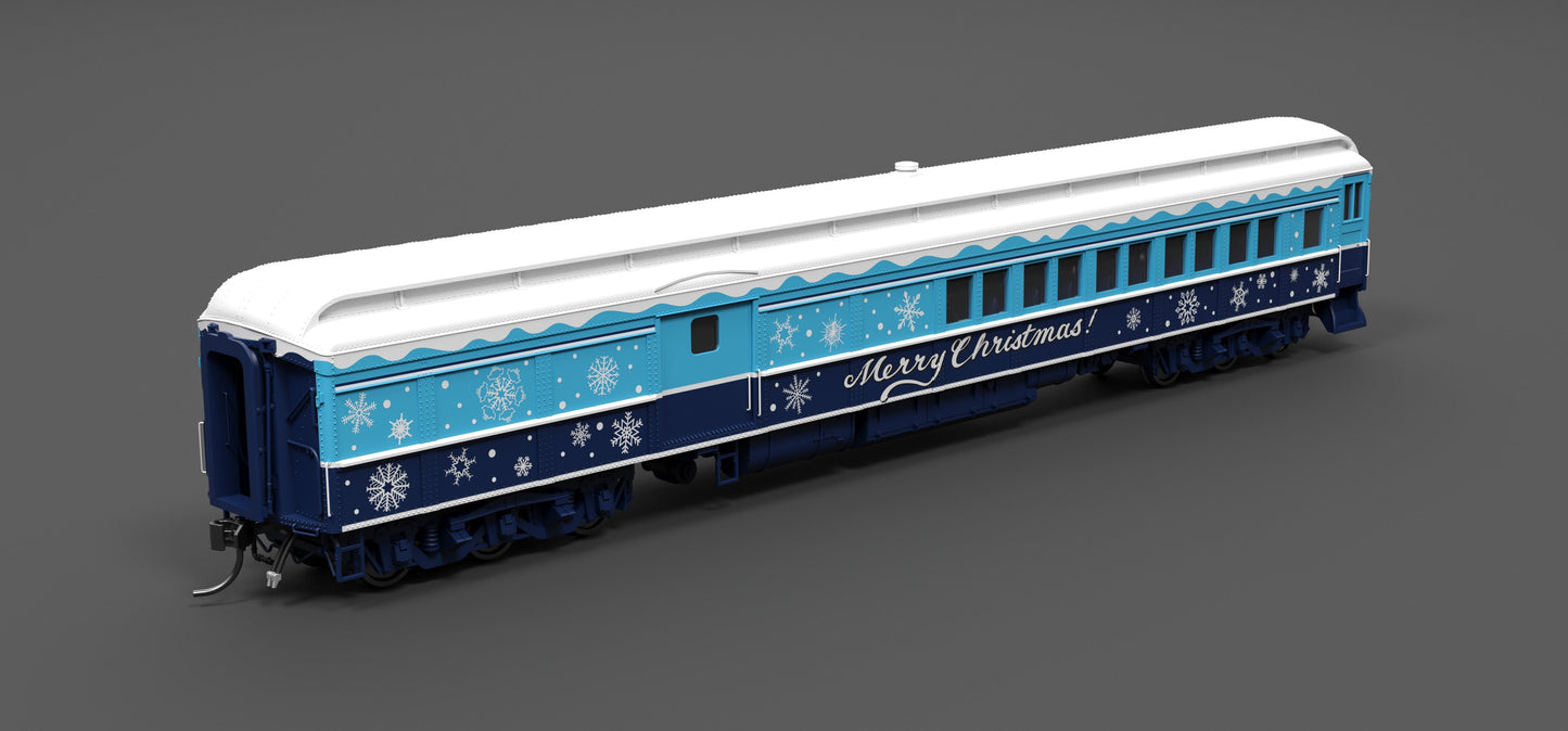 Broadway Limited 9745 HO Blue & White Holiday-Themed Baggage-Combine Car