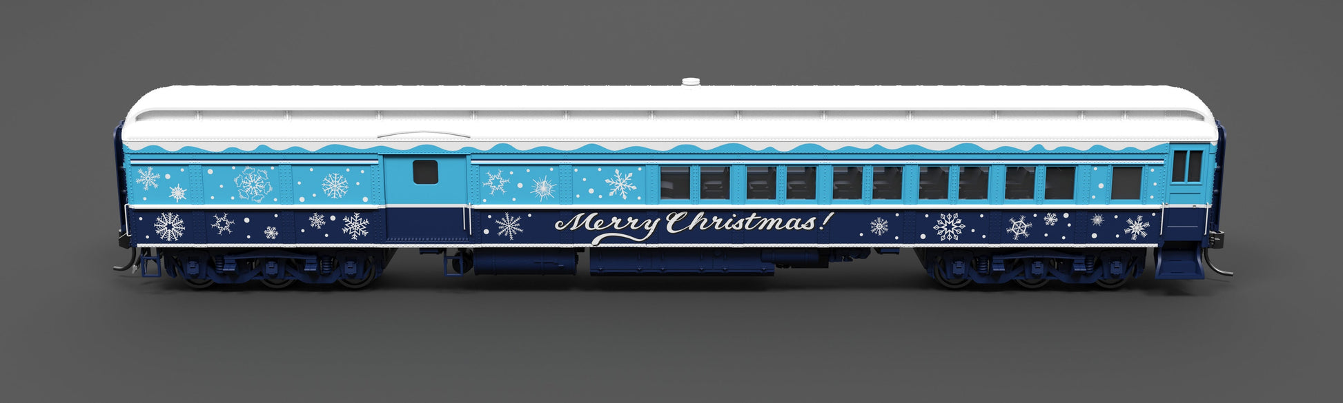 Broadway Limited 9745 HO Blue & White Holiday-Themed Baggage-Combine Car