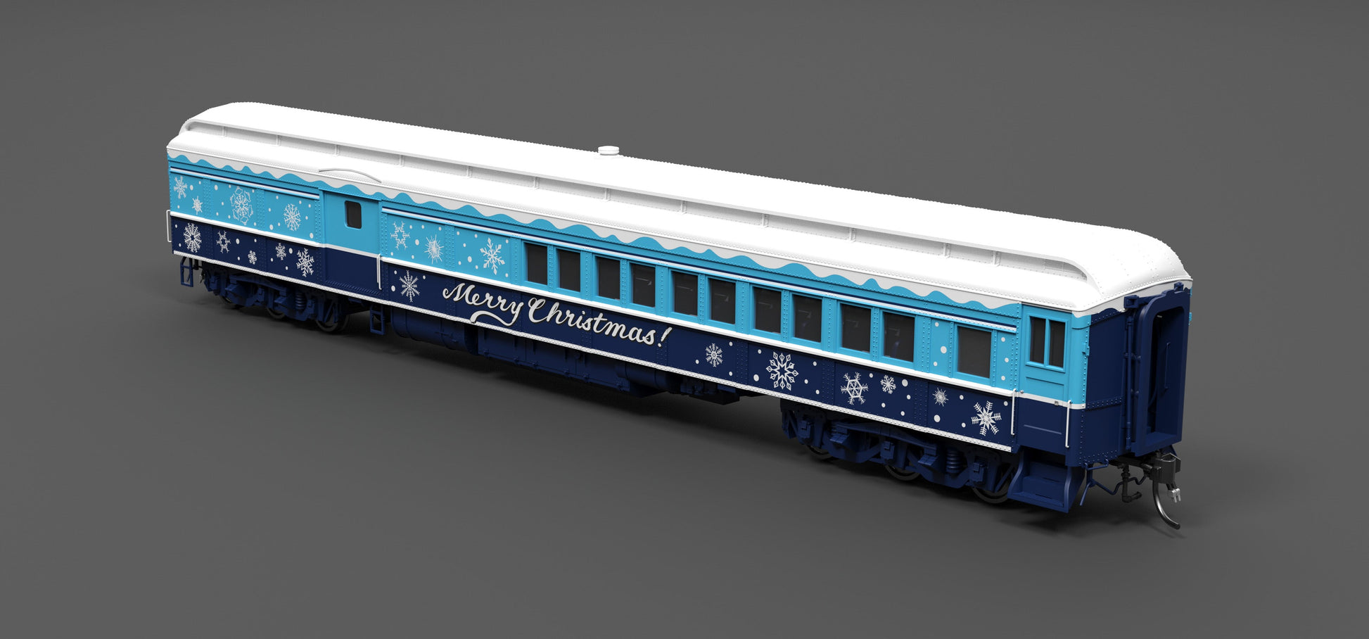 Broadway Limited 9745 HO Blue & White Holiday-Themed Baggage-Combine Car