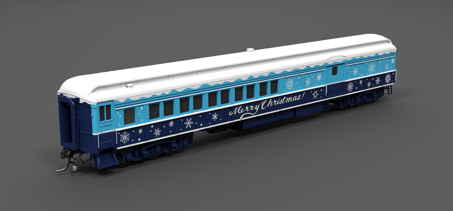 Broadway Limited 9745 HO Blue & White Holiday-Themed Baggage-Combine Car