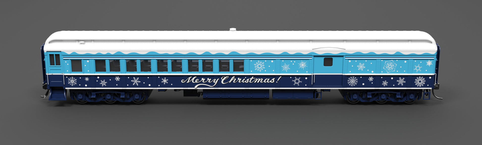 Broadway Limited 9745 HO Blue & White Holiday-Themed Baggage-Combine Car