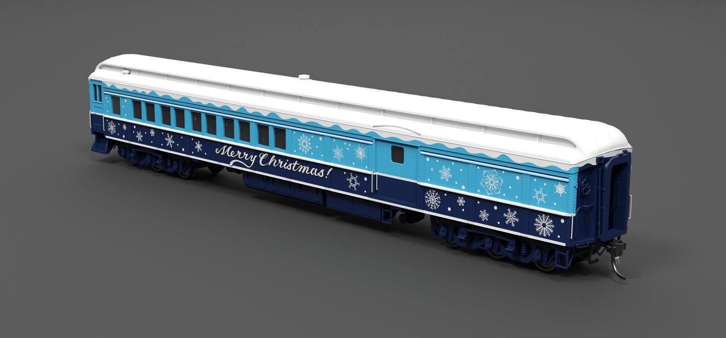 Broadway Limited 9745 HO Blue & White Holiday-Themed Baggage-Combine Car