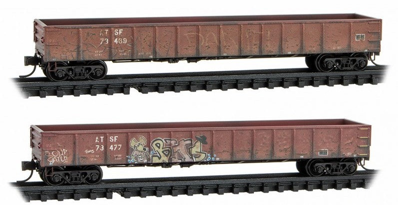 Micro-Trains 98305031 N ATSF Weathered 50' Steel Side 14-Panel Gondola Cars