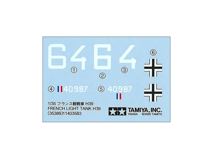 Tamiya 35389 1:35 French Light Tank H39 Plastic Model Kit