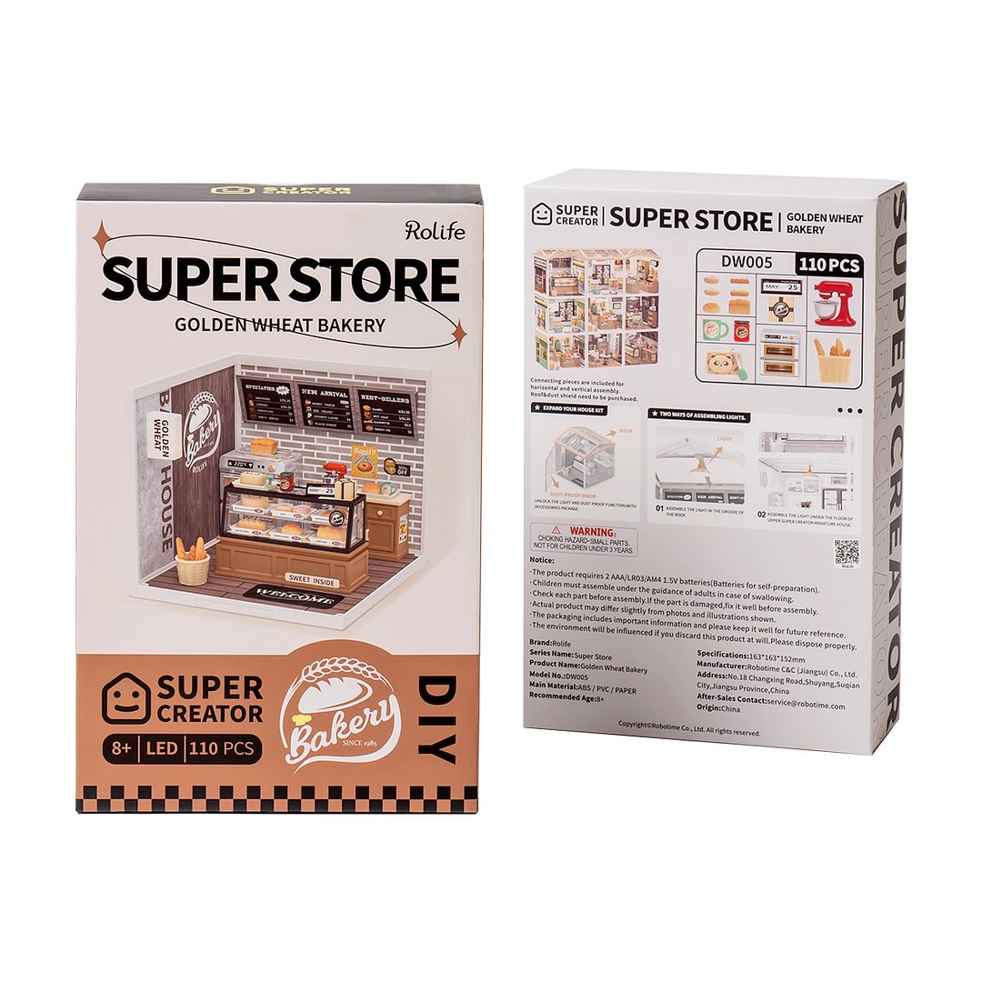 Robotime DW005 Rolife Super Creator Golden Wheat Bakery DIY Miniature House Kit