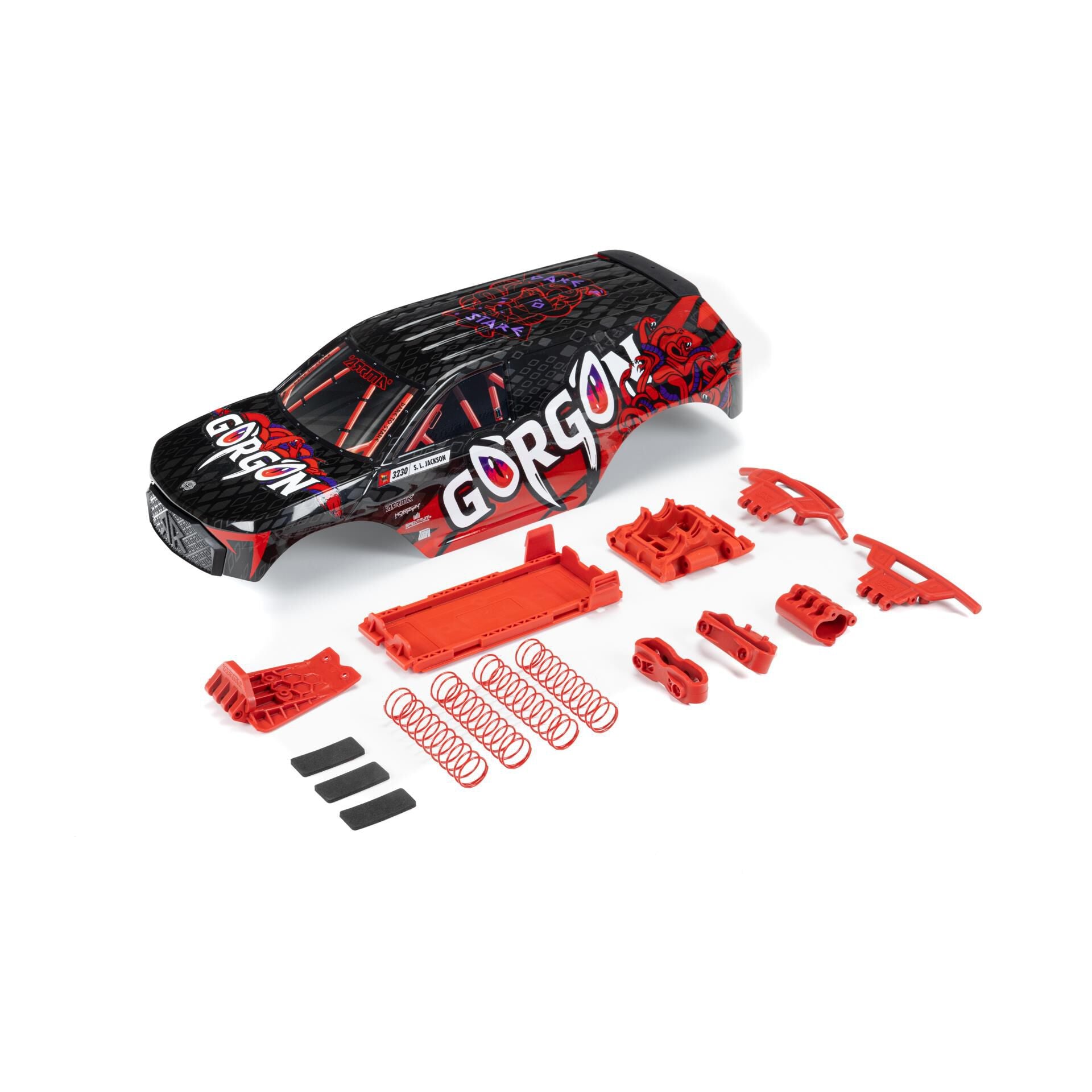ARRMA 402354 GORGON Black/Red Painted Decaled Trimmed Body Set