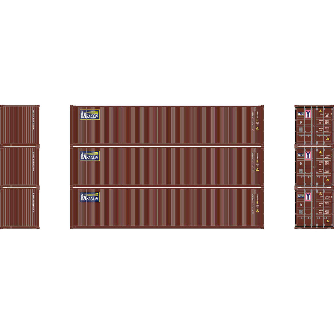 Athearn 17398 N Beacon 40' Corrugated Low-Cube Container #1 (Pack of 3)
