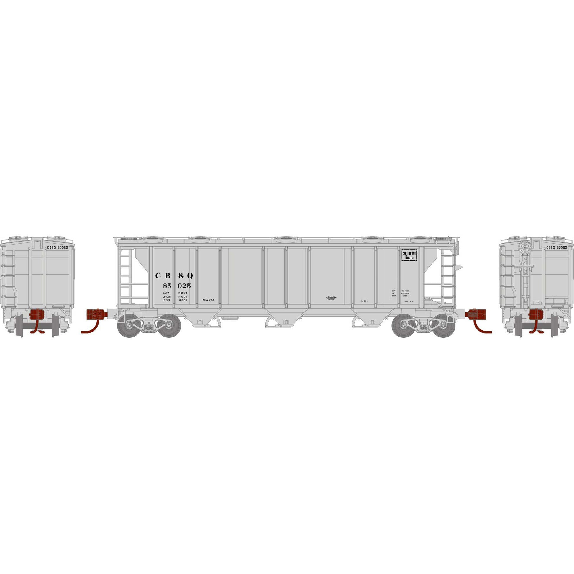 Athearn 28351 N CB&Q PS-2 2893 3-Bay Covered Hopper #85025
