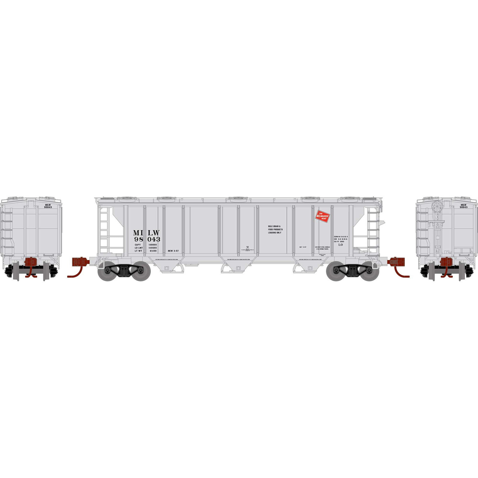 Athearn 28357 N Milwaukee Road PS-2 2893 3-Bay Covered Hopper #98043 LN/Box