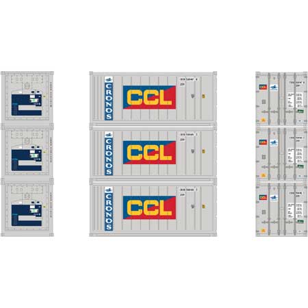 Athearn 28850 HO RTR 20' Reefer Container, Cronos/CCL (3)