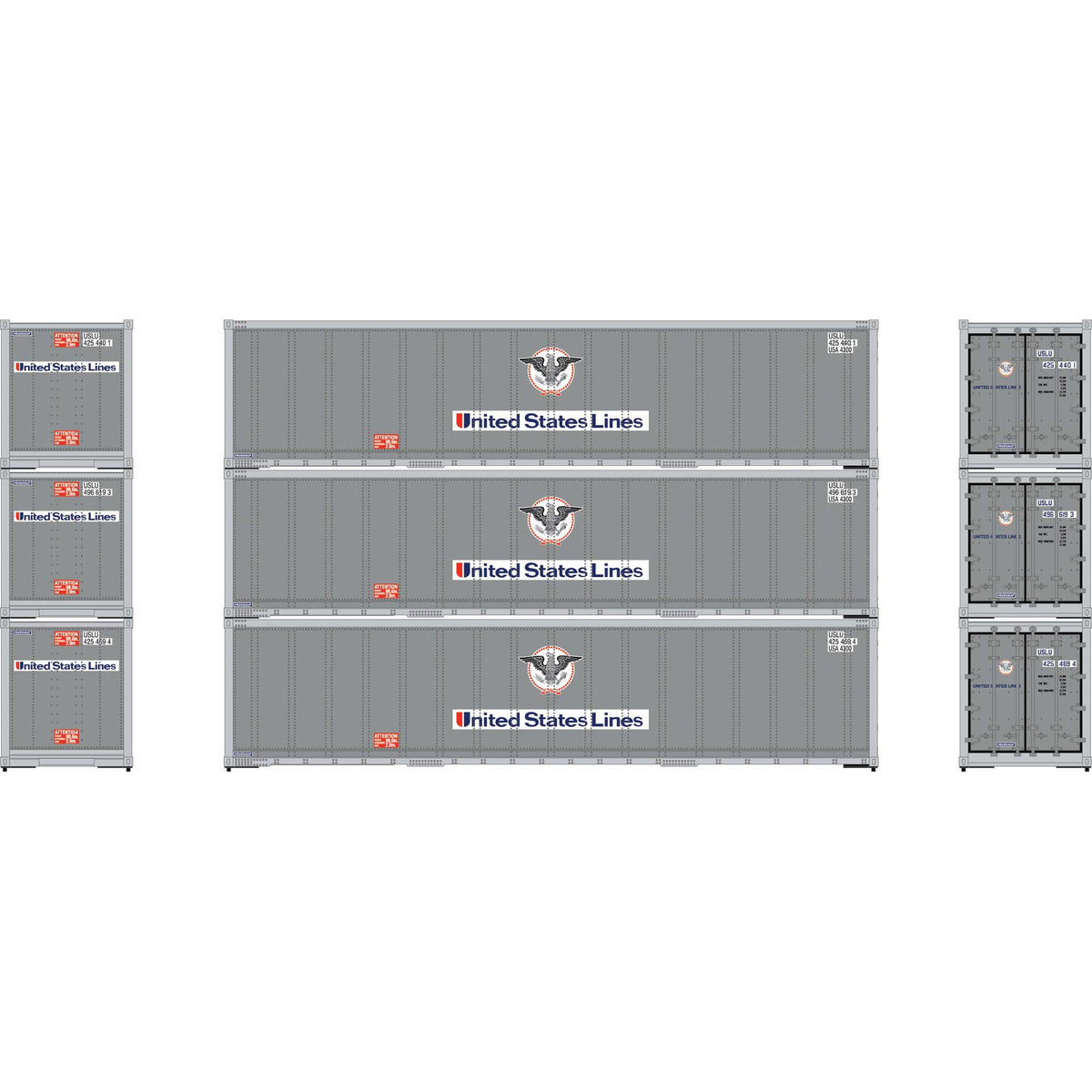 Athearn 63389 HO USLU 40' Smooth Side Container #1 (Set of 3)