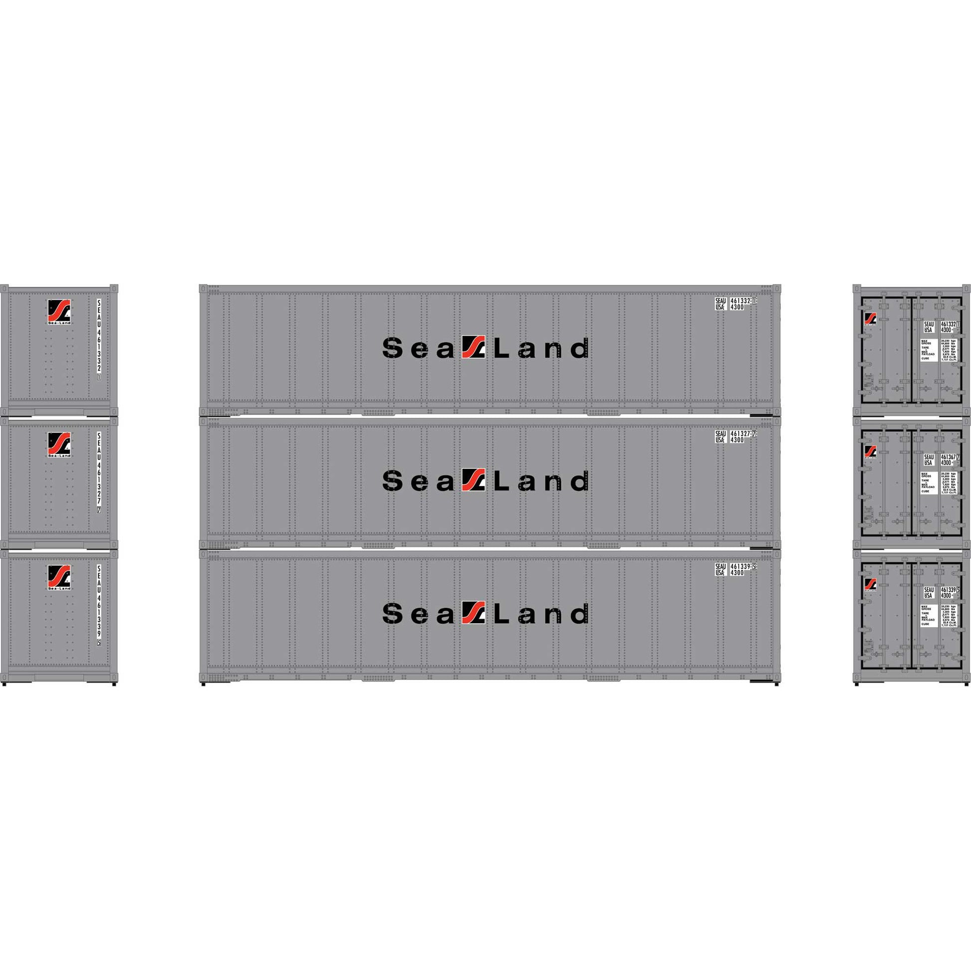 Athearn 63392 HO SEAU 40' Smooth Side Container #2 (Pack of 3)