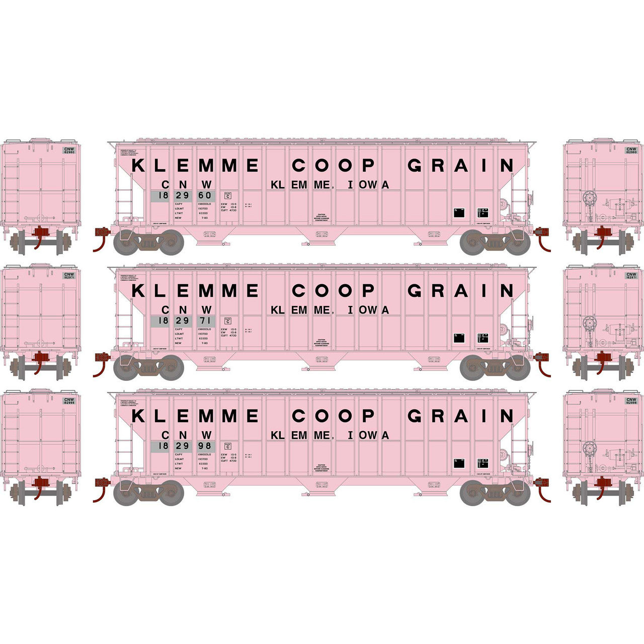 Athearn 81585 HO C&NW Klemme Coop Grain RTR FMC 4700 Covered Hopper (Pack of 3) NIB