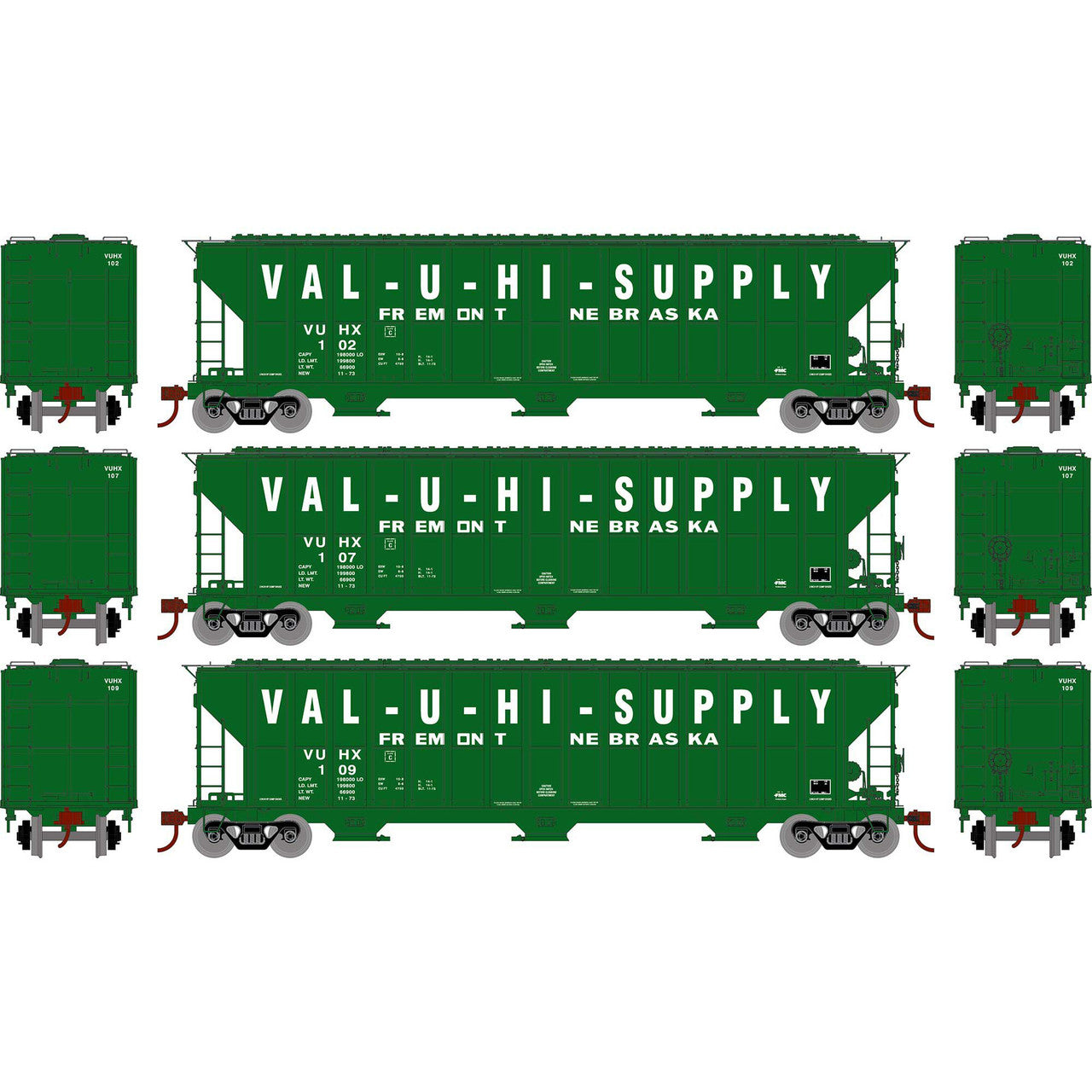 Athearn 81591 HO VUHX RTR FMC 4700 Covered Hopper (Pack of 3) NIB
