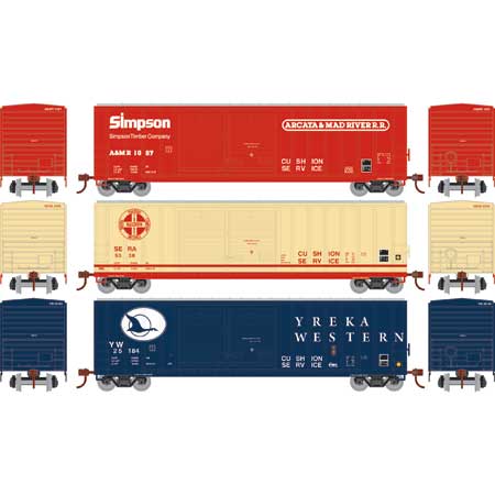 Athearn 98519 HO Assorted A&MR/SERA/YW 50' FMC Offset DD Boxcar (Set of 3) MT/Box