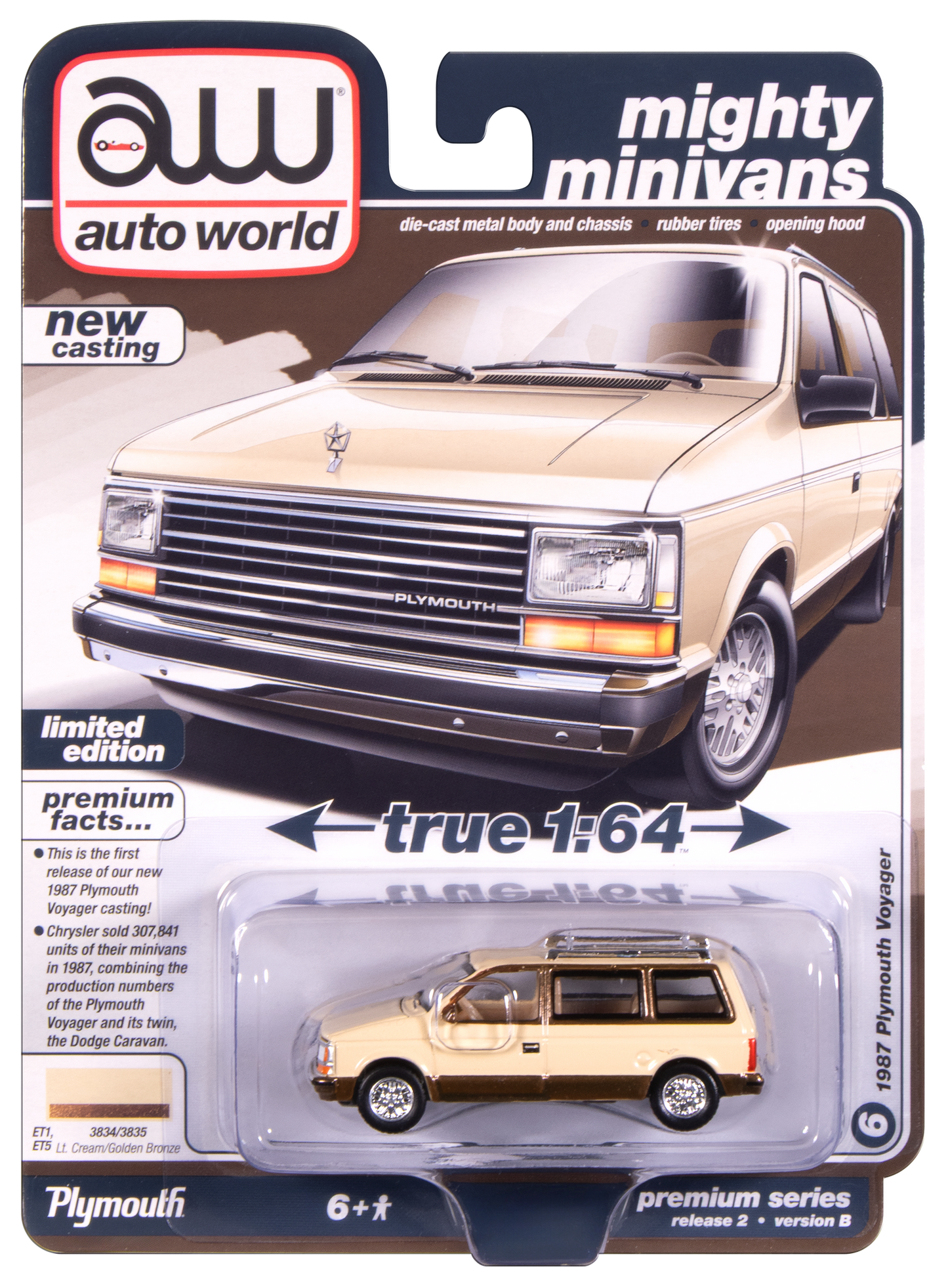 Auto World AWSP197-B-CASE 1:64 1987 Plymouth Voyager Diecast Model (Pack of 6)