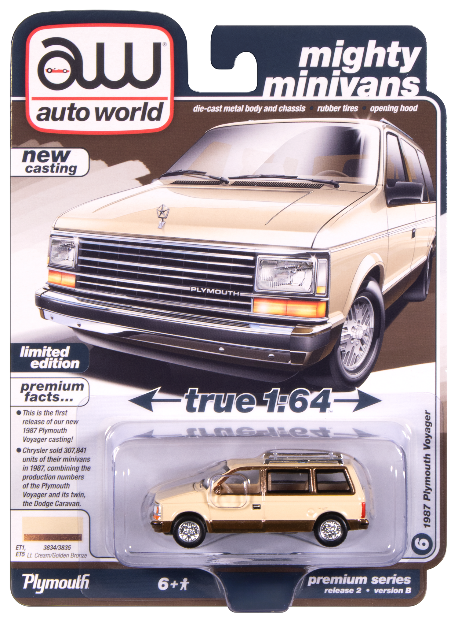 Auto World AWSP197-B-CASE 1:64 1987 Plymouth Voyager Diecast Model (Pack of 6)