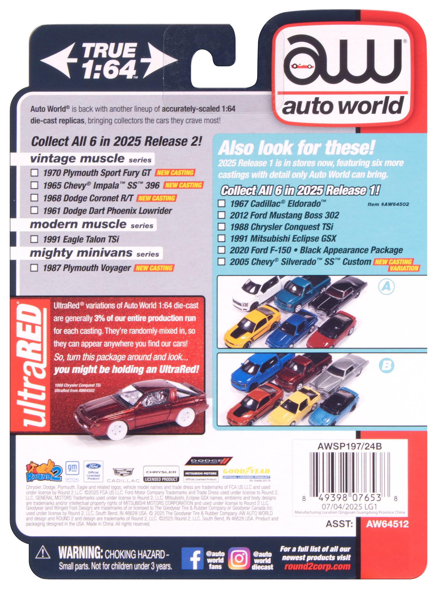 Auto World AWSP197-B-CASE 1:64 1987 Plymouth Voyager Diecast Model (Pack of 6)