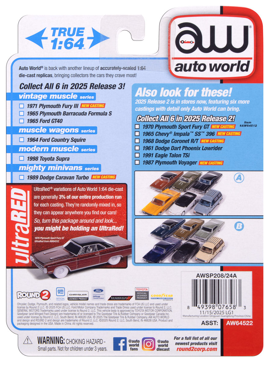 Auto World AWSP206-A-CASE 1:64 1989 Dodge Caravan Turbo Diecast (Pack of 6)